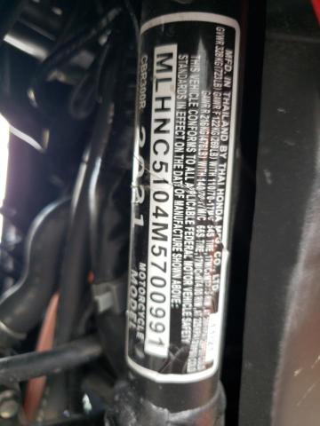 2021 HONDA CBR300 R MLHNC5104M5700991