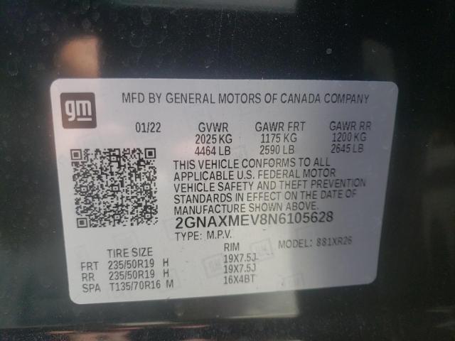 2022 CHEVROLET EQUINOX RS 2GNAXMEV8N6105628