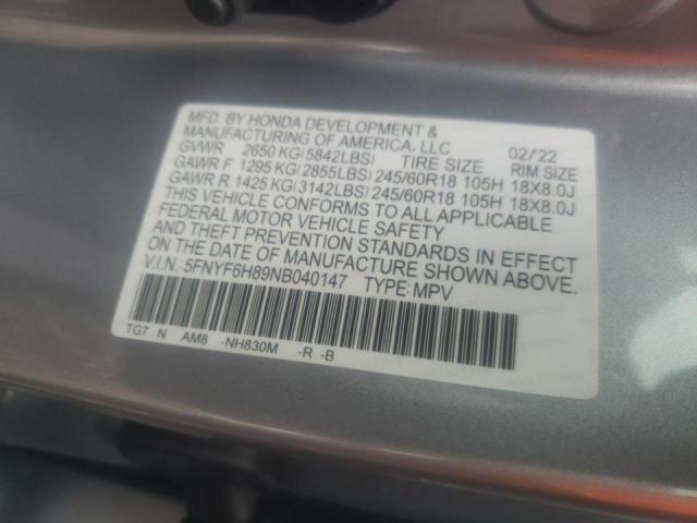 2022 HONDA PILOT TRAI 5FNYF6H89NB040147