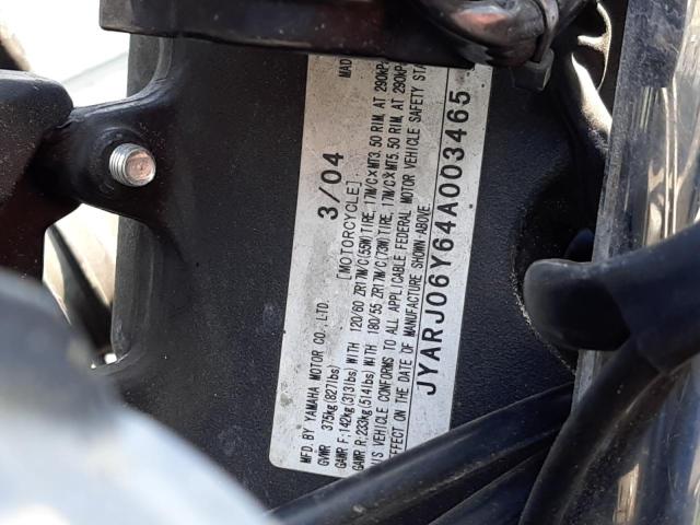 2004 YAMAHA YZFR6 L JYARJ06Y64A003465