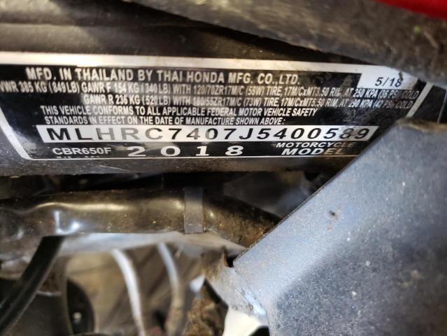 2018 HONDA CBR650 F MLHRC7407J5400589