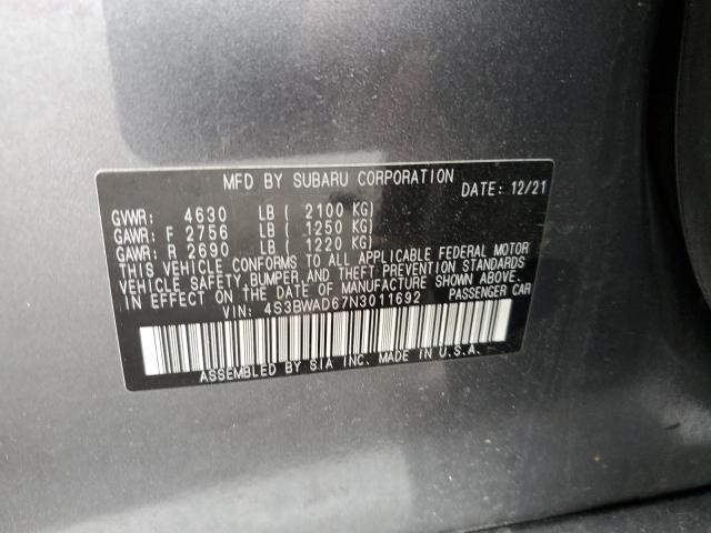 2022 SUBARU LEGACY PRE 4S3BWAD67N3011692