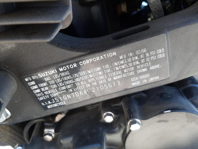2006 SUZUKI GSX-R600 K - JS1GN7DA462105613
