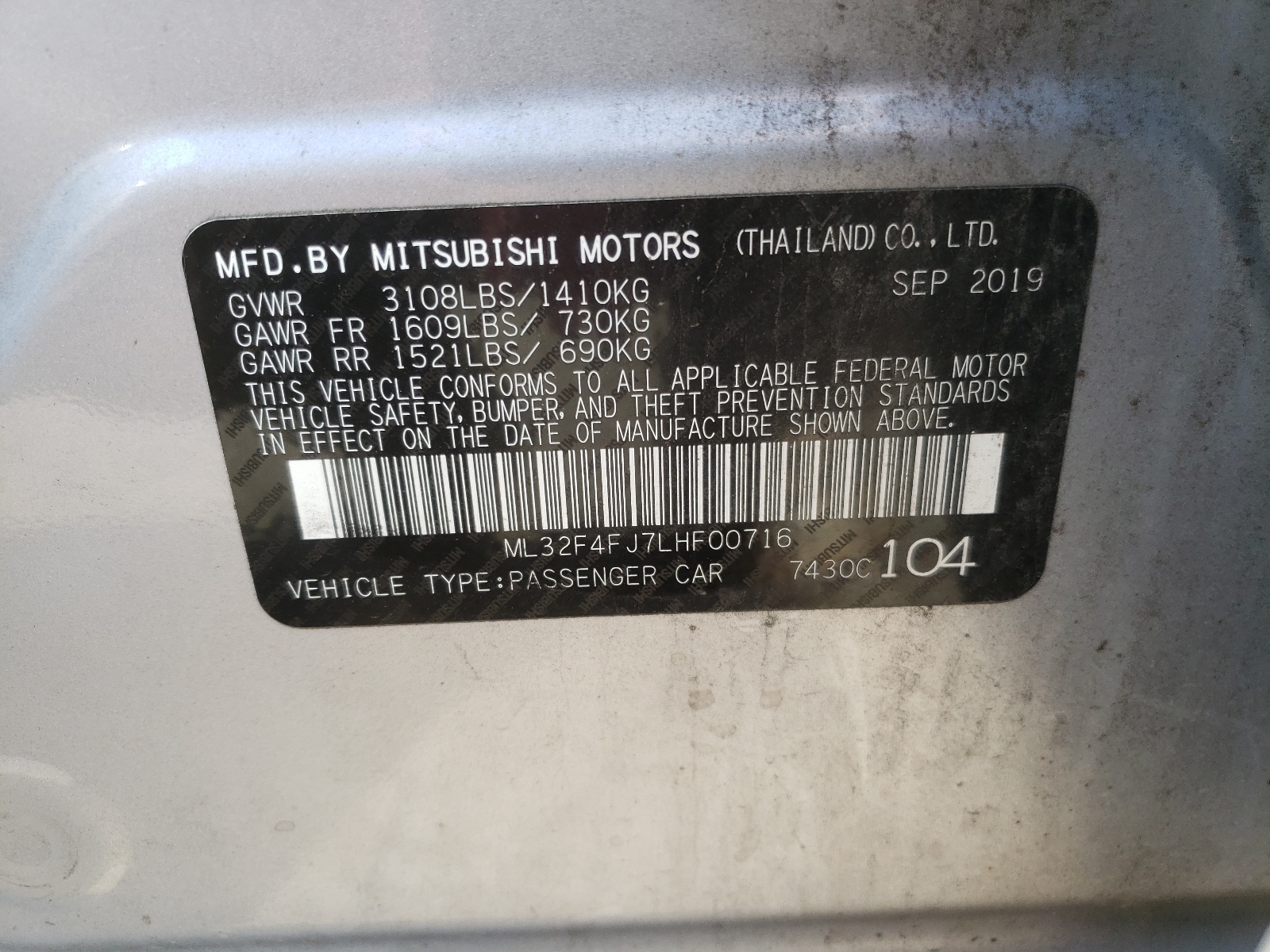 ML32F4FJ0LHF01738 2020 Mitsubishi Mirage G4 Se