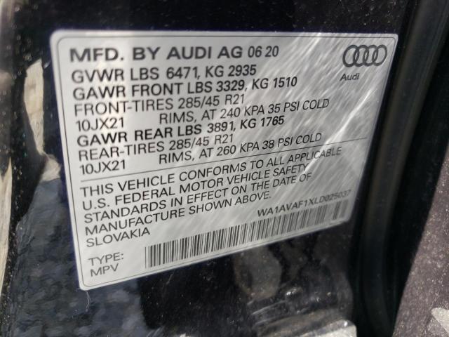 2020 AUDI Q8 PREMIUM WA1AVAF1XLD025037