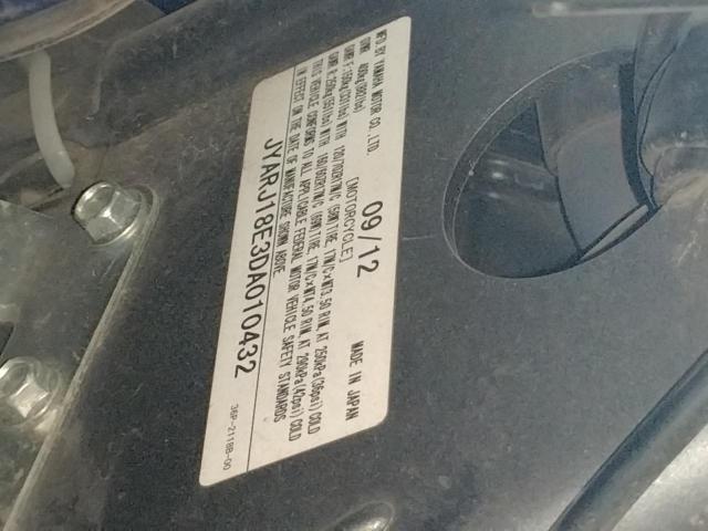 2013 YAMAHA FZ6 R JYARJ18E3DA010432