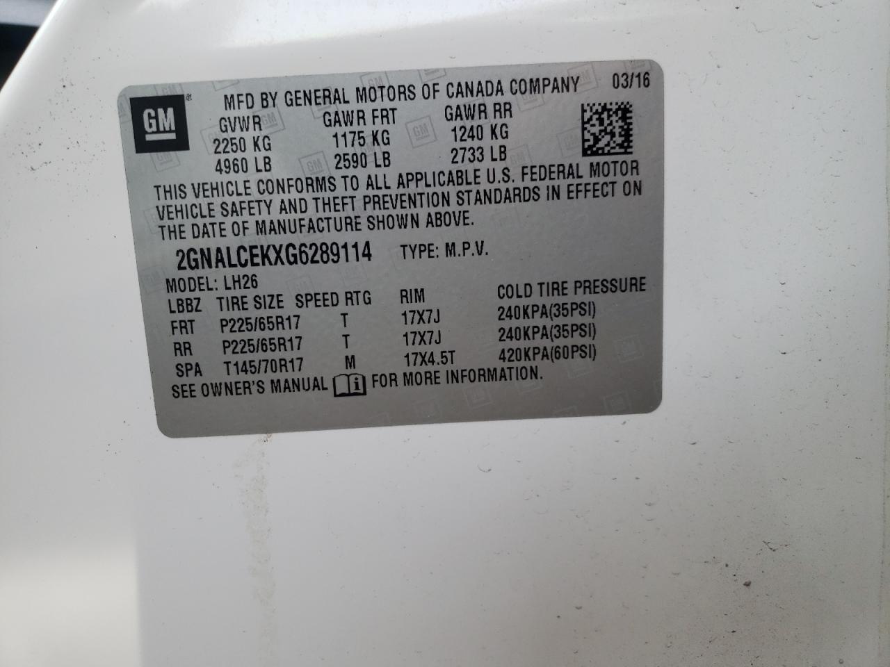2GNALCEKXG6289114 CHEVROLET EQUINOX 2016