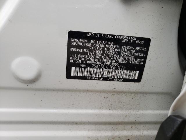 VIN: JF2SKADC7LH589472 Auction: COPART Lot: 59479973 Location: OR - PORTLAND SOUTH JF2SKADC7LH589472 SUBARU FORESTER 2020 WHITE Photo 10