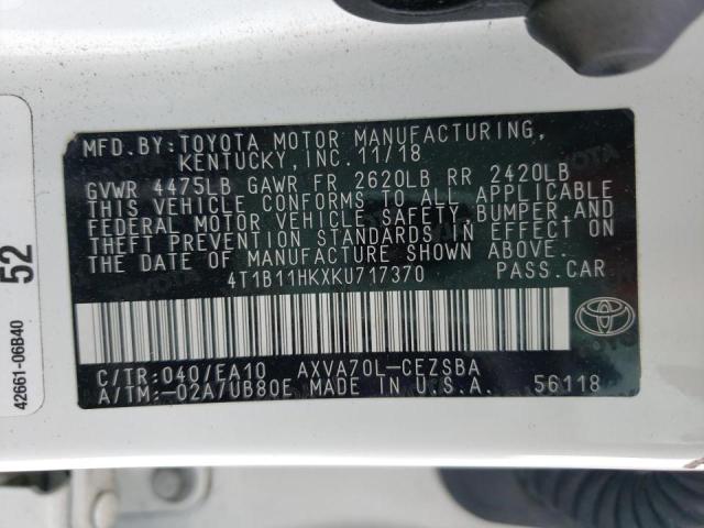 2019 TOYOTA CAMRY 4D 2 4T1B11HKXKU717370