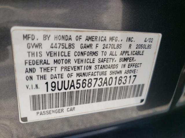 2003 ACURA 3.2TL TYPE-S VIN: 19UUA56873A016317