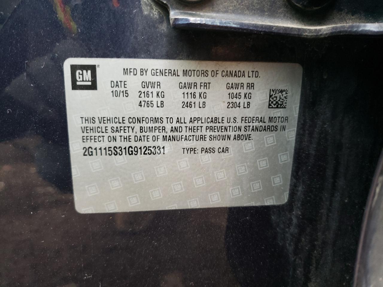 2G1115S31G9125331 CHEVROLET IMPALA 2016