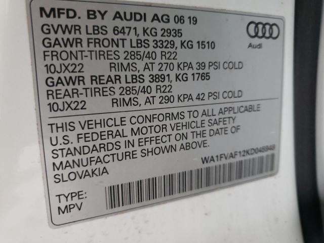 2019 AUDI Q8 PRESTIG WA1FVAF12KD045948