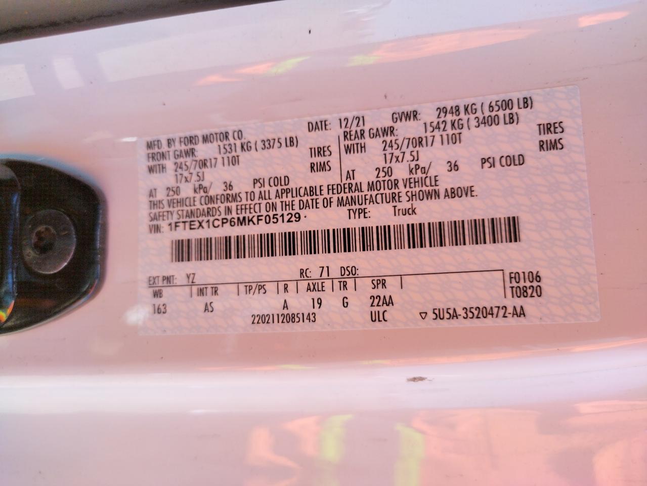 1FTEX1CP6MKF05129 FORD F-150 2021