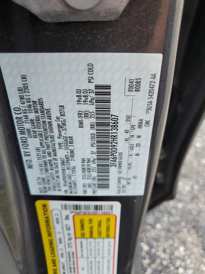 3FA6P0D92HR138607 FORD FUSION 2017