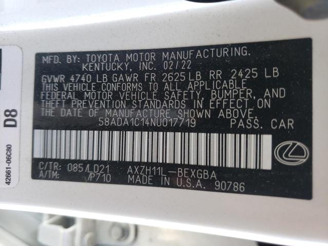 2022 LEXUS ES 300H BA 58ADA1C14NU017719