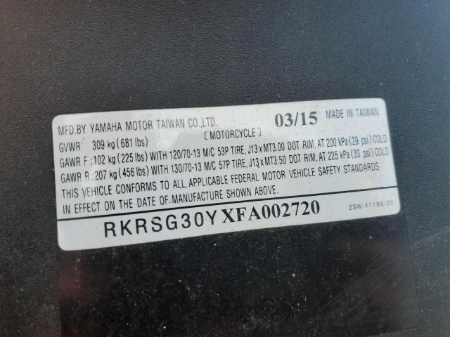 2015 YAMAHA XC155 RKRSG30YXFA002720