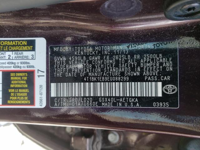 VIN 4T1BK1EB9EU088299 2014 Toyota Avalon, Base no.10