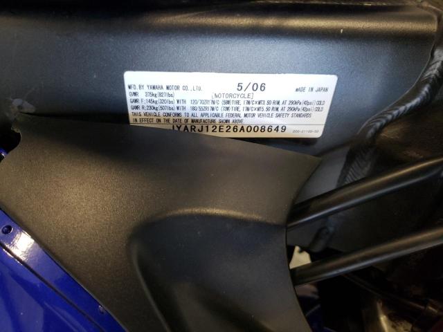 2006 YAMAHA YZFR6 L JYARJ12E26A008649