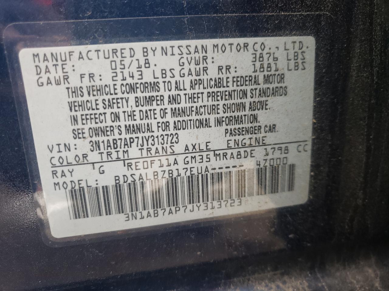 3N1AB7AP7JY313723 NISSAN SENTRA 2018
