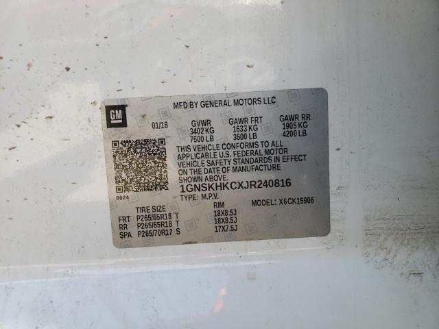 2018 CHEVROLET SUBURAN 1GNSKHKCXJR240816