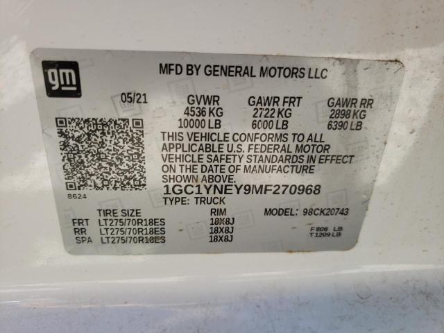 2021 CHEVROLET SILVERADO2 1GC1YNEY9MF270968