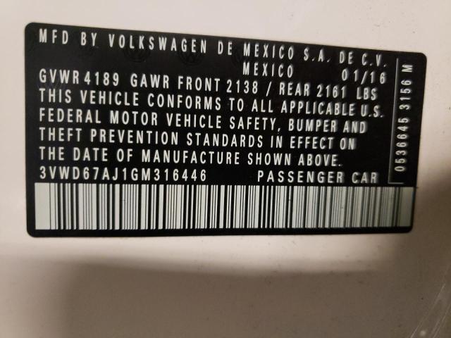 2016 VOLKSWAGEN JETTA 1.8T 3VWD67AJ1GM316446