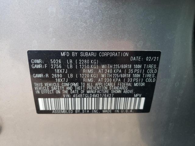 2021 SUBARU OUTBACK ON 4S4BTGLD4M3176427