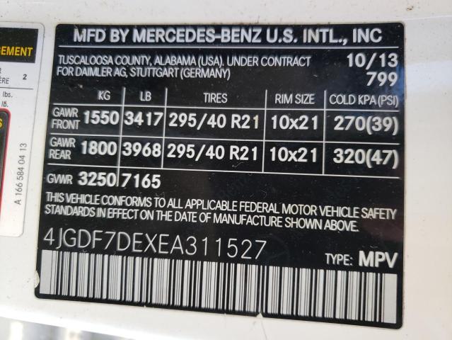 VIN 4JGDF7DEXEA311527 2014 Mercedes-Benz GL-Class, ... no.10