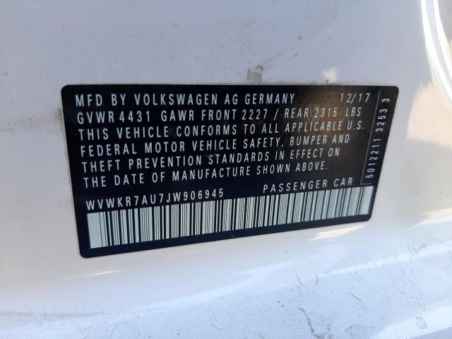 2018 VOLKSWAGEN E-GOLF SE WVWKR7AU7JW906945