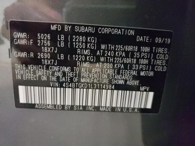 2020 SUBARU OUTBACK ON 4S4BTGKD1L3114984