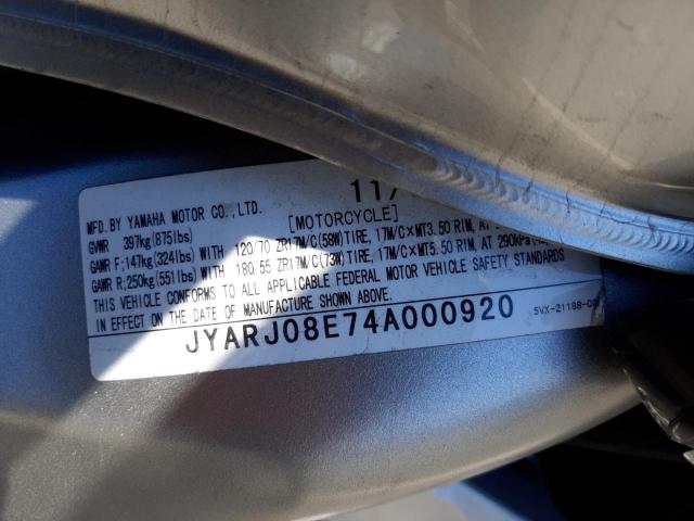 2004 YAMAHA FZ6 S JYARJ08E74A000920