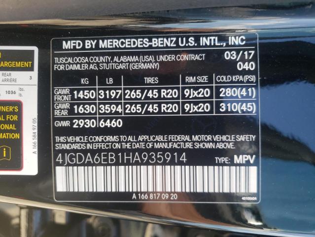 2017 MERCEDES-BENZ GLE 43 AMG 4JGDA6EB1HA935914