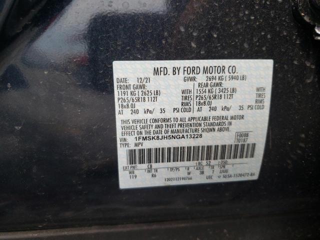 2022 FORD EXPLORER T 1FMSK8JH5NGA13228