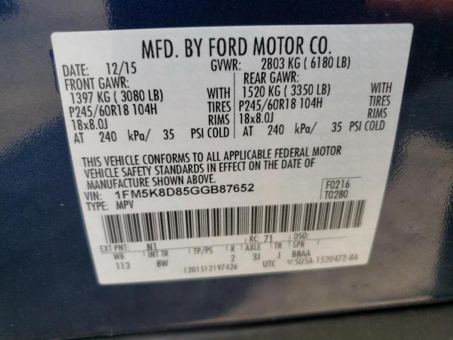 2016 FORD EXPLORER X 1FM5K8D85GGB87652