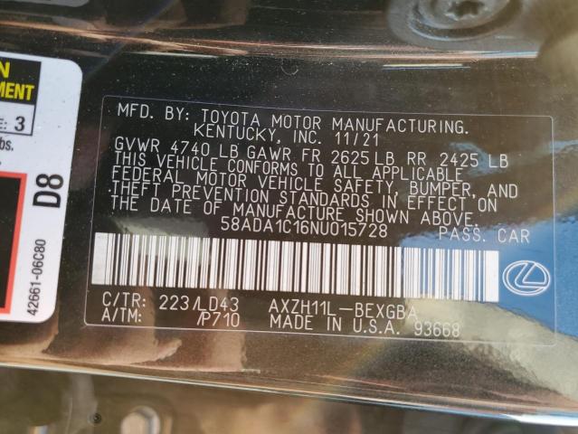 2022 LEXUS ES 300H BA 58ADA1C16NU015728