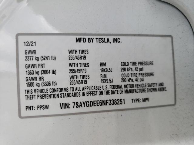 7SAYGDEE6NF338251 Tesla Model Y