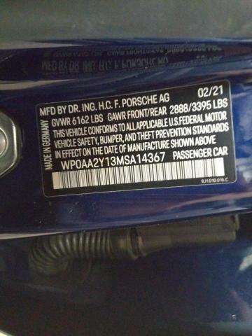 2021 PORSCHE TAYCAN WP0AA2Y13MSA14367