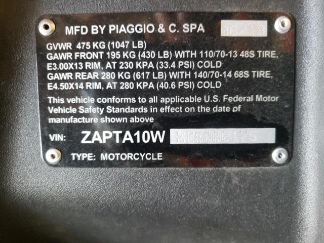 2019 VESPA MOPED ZAPTA10WXK5000175