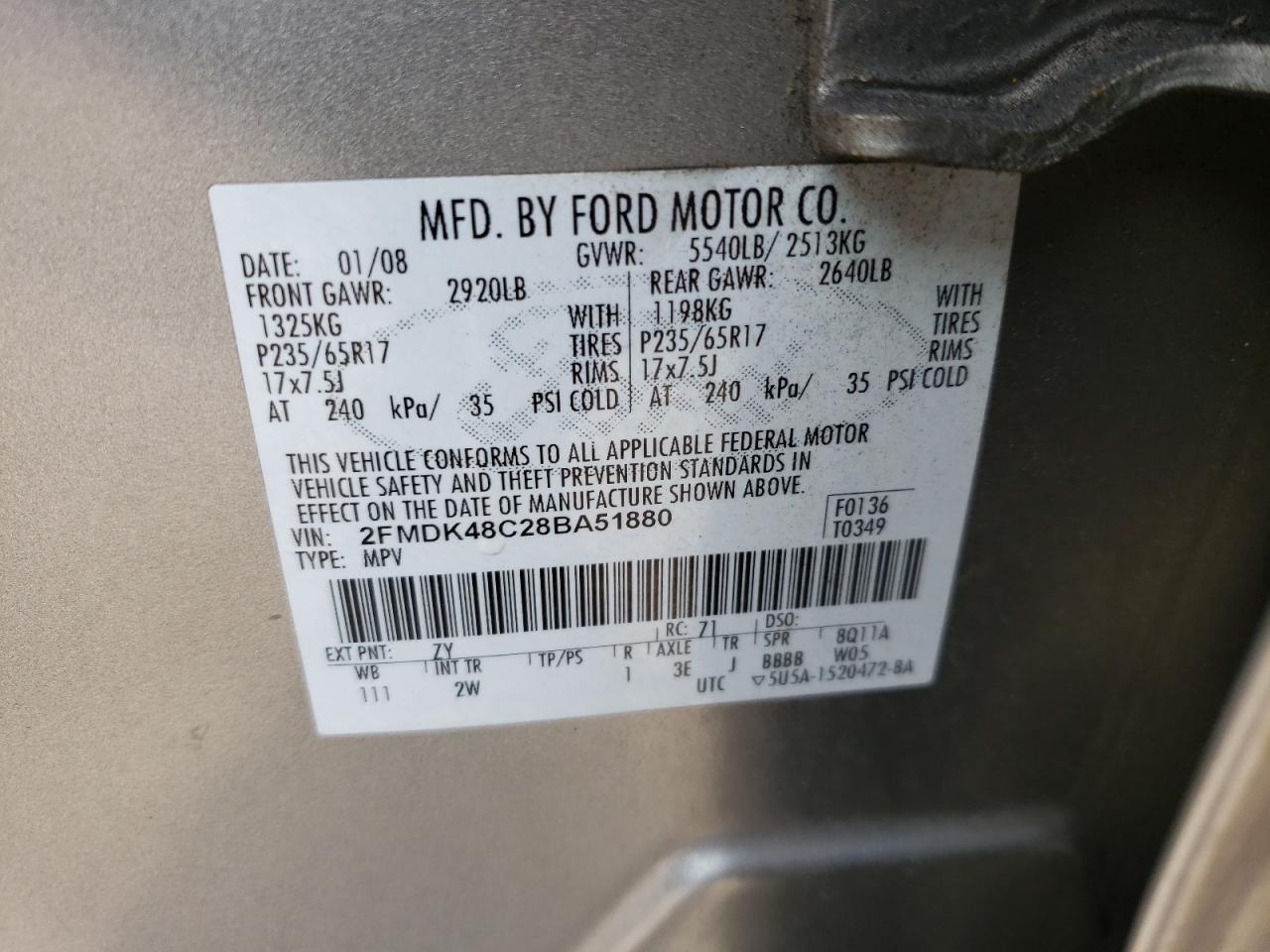 2FMDK48C28BA51880 2008 Ford Edge Sel