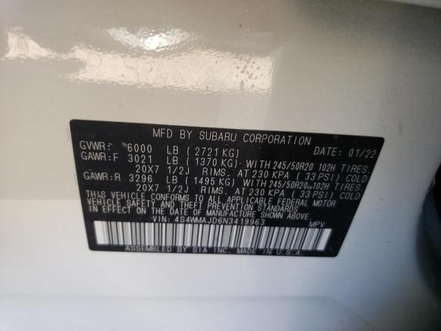 2022 SUBARU ASCENT ONY 4S4WMAJD6N3419963