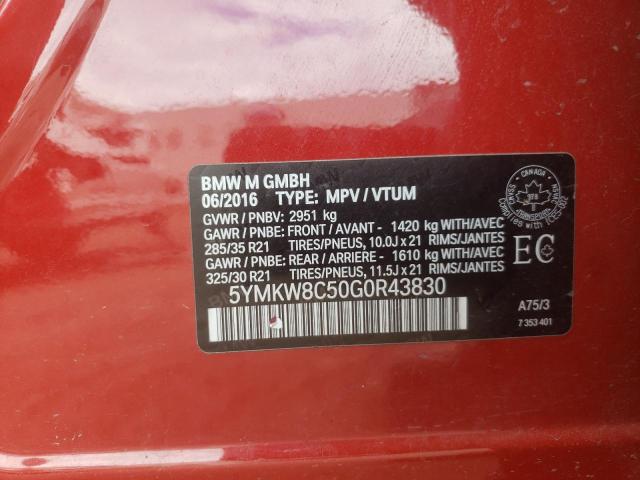2016 BMW X6 M 5YMKW8C50G0R43830