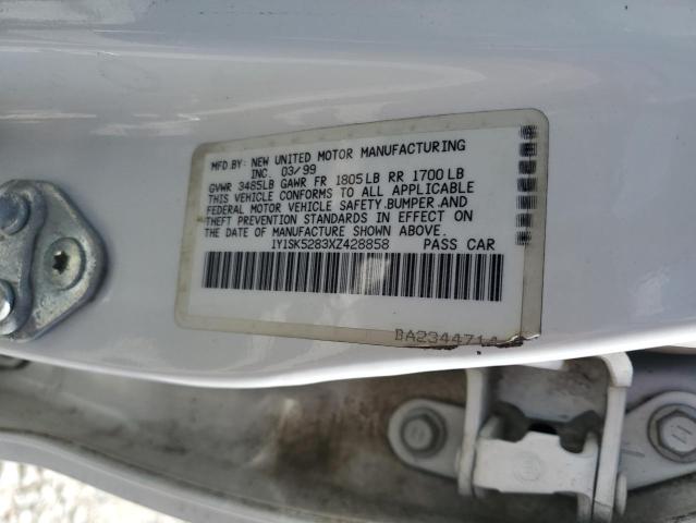 1999 Chevrolet Geo Prizm Base VIN: 1Y1SK5283XZ428858 Lot: 82831763