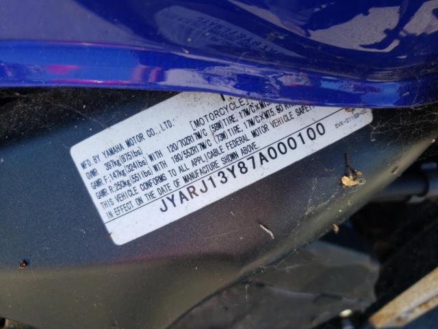 2007 YAMAHA FZ6 SHG JYARJ13Y87A000100