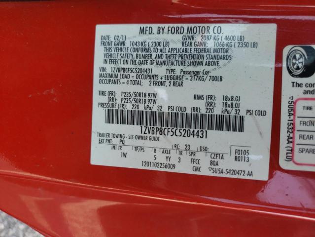 1ZVBP8CF5C5204431 2012 FORD MUSTANG, photo no. 10