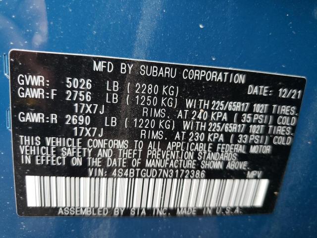 2022 SUBARU OUTBACK WI 4S4BTGUD7N3172386