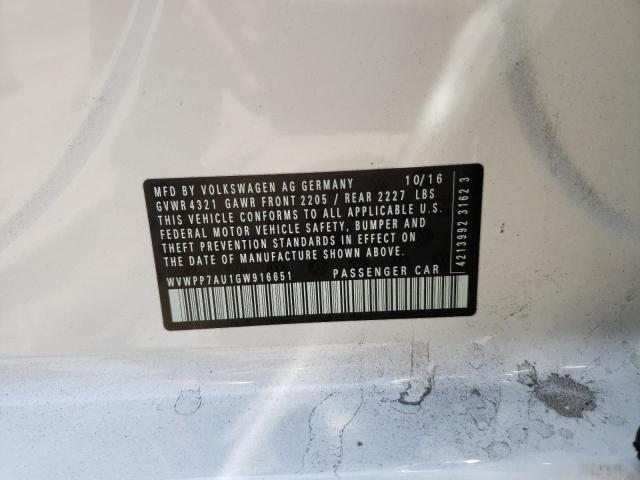 2016 VOLKSWAGEN E-GOLF SEL WVWPP7AU1GW916651