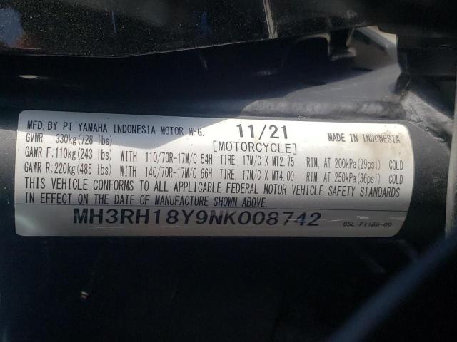 2022 YAMAHA YZFR3 A MH3RH18Y9NK008742