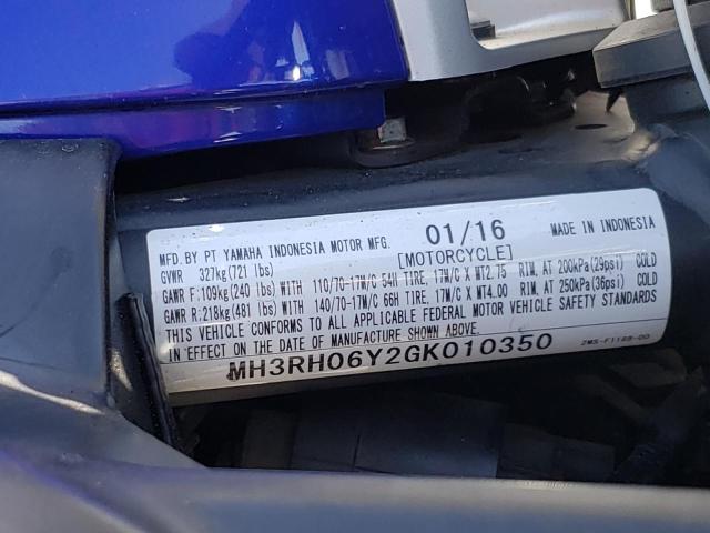 2016 YAMAHA YZFR3 MH3RH06Y2GK010350