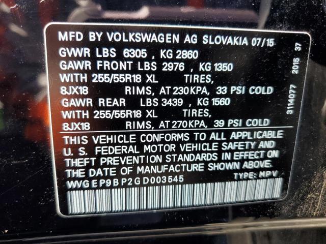 2016 VOLKSWAGEN TOUAREG TD WVGEP9BP2GD003545