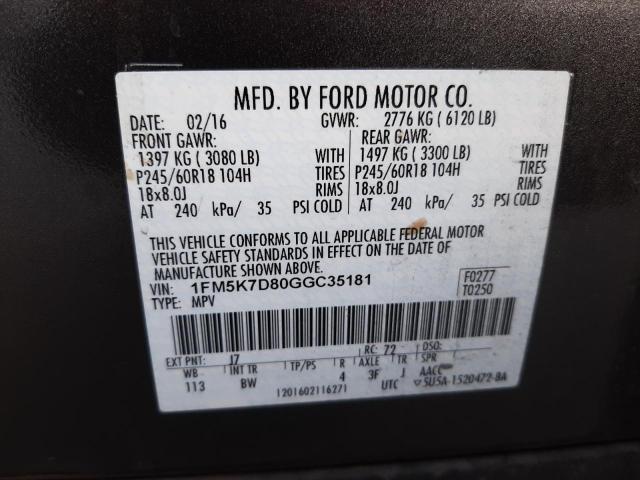 1FM5K7D80GGC35181 Ford EXPLORER XLT